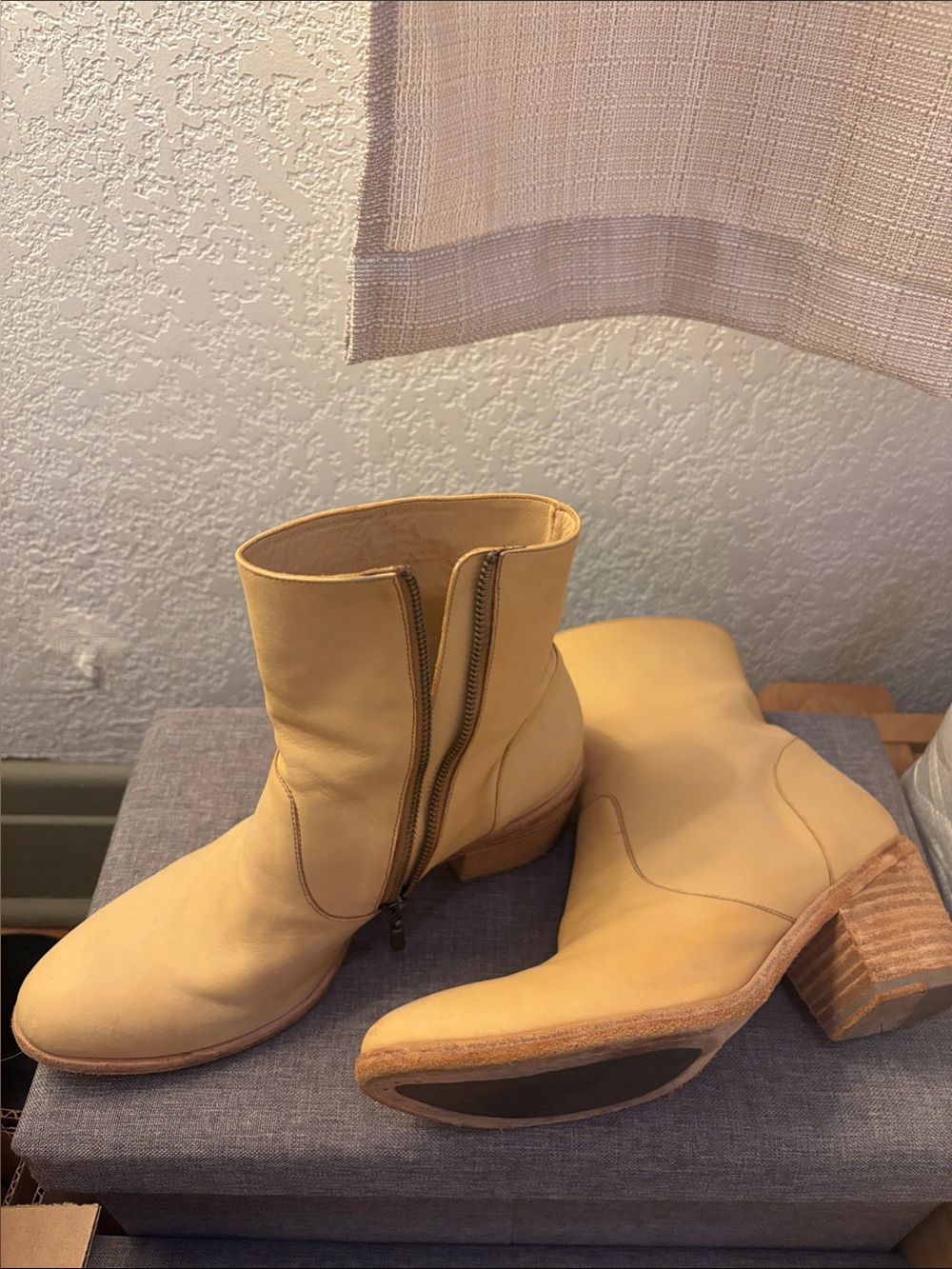 Women's Beige Leather Ankle Boots